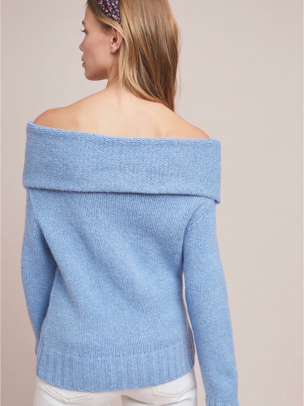Anthropologie Off-the-Shoulder Fold-Over Sweater in Light Blue - Picture 5 of 7